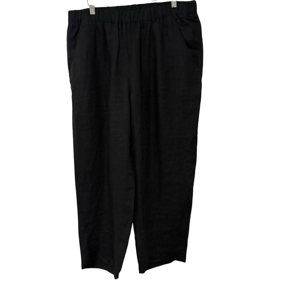 Quince | Pants Black Linen Pull On Ankle Length Pockets- Size Large